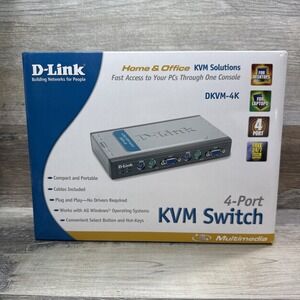 D-Link DKVM-4U 4-Port USB KVM Switch with Cables, Multi-Computer Control
